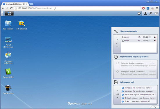 Synology DiskStation Manager ekran startowy
