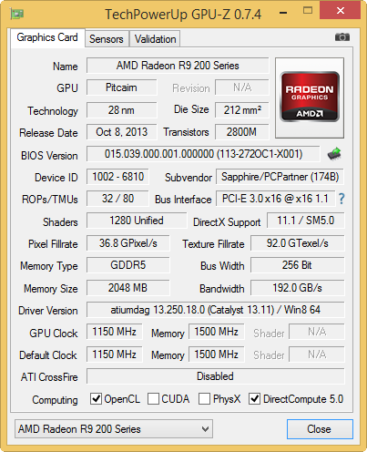 GPU-z Sapphire Toxic 2GB GDDR5 R9 270X